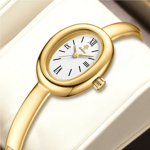 Montre ovale dorée - Montre-bracelet vintage pour femme en or