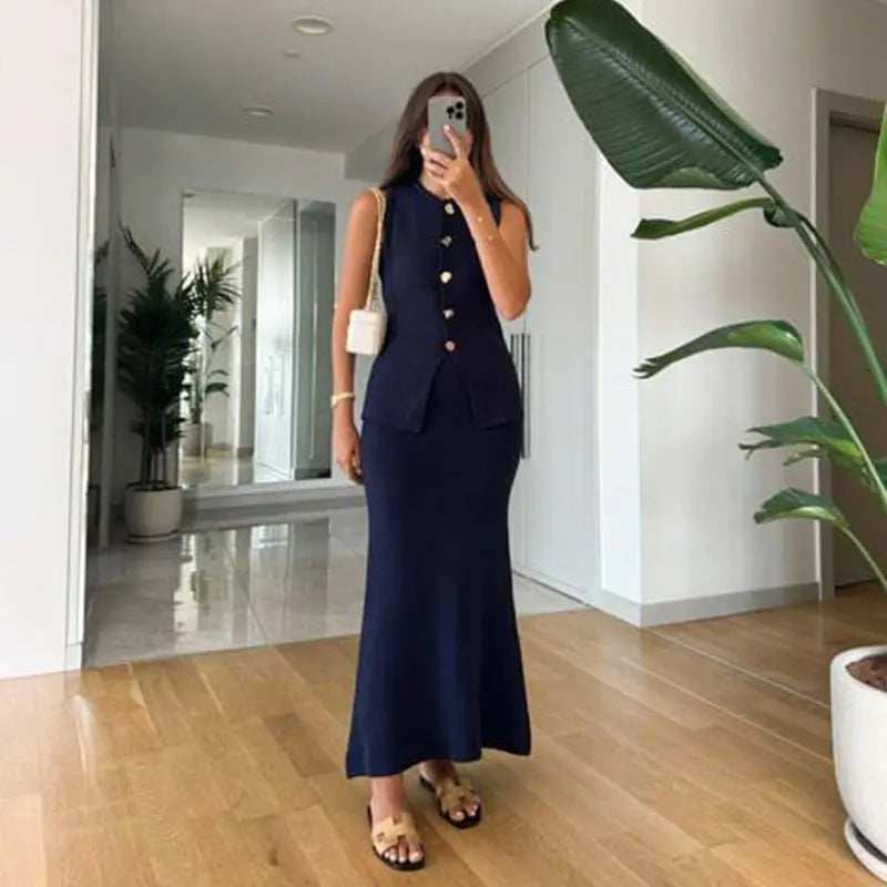 Damen-Strick-Zweiteiler mit Crop-Top und Midirock – Lady Set von Aura Aurora