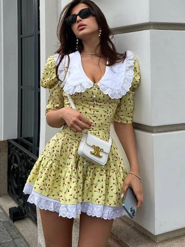 Citron Doux – Mini dress with print and lace collar