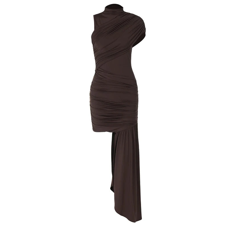 Cocoa Crush - Draped Asymmetrical Mini Dress