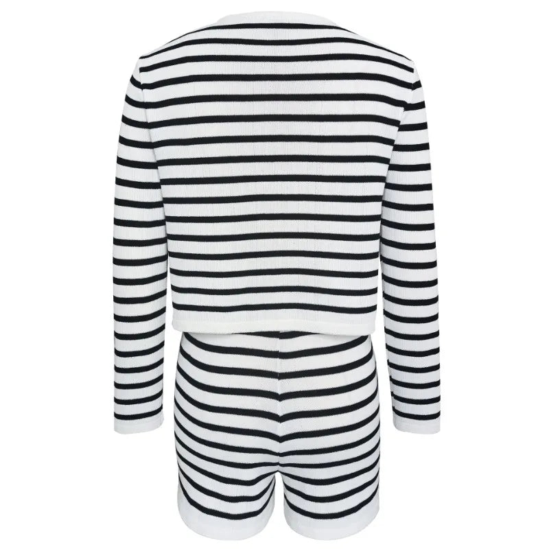 TARUXY Ensemble 2 pièces short tricoté pour femme, tenue décontractée, cardigan ample, pull, taille haute, hiver