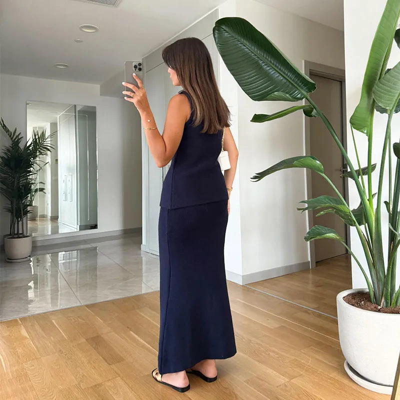 Damen-Strick-Zweiteiler mit Crop-Top und Midirock – Lady Set von Aura Aurora