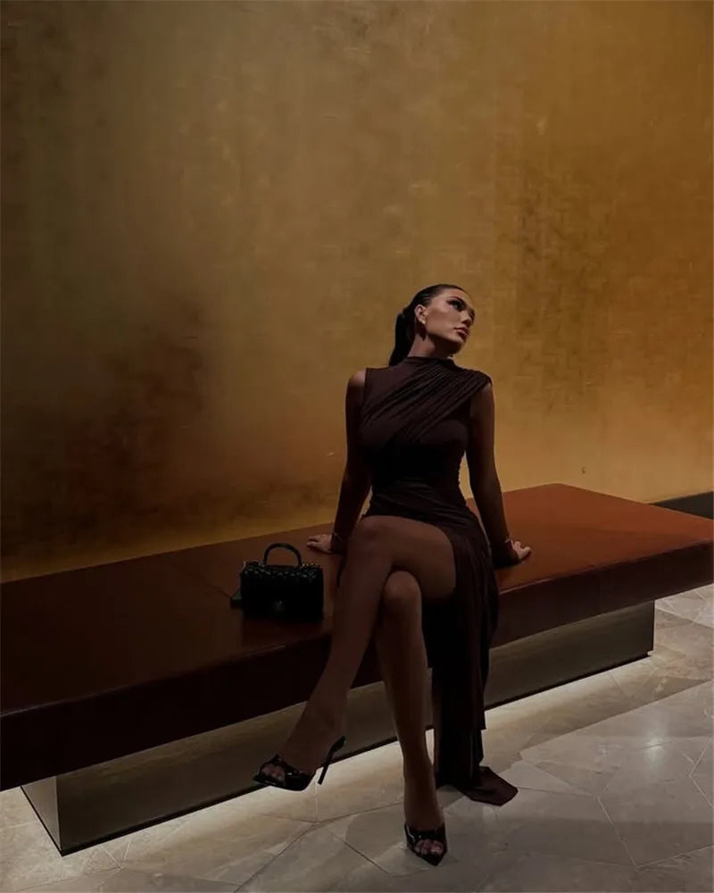 Cocoa Crush - Draped Asymmetrical Mini Dress