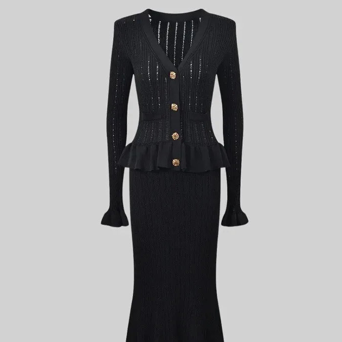 Bleu Parisien – Strick-Zweiteiler mit Ripprock & Cardigan