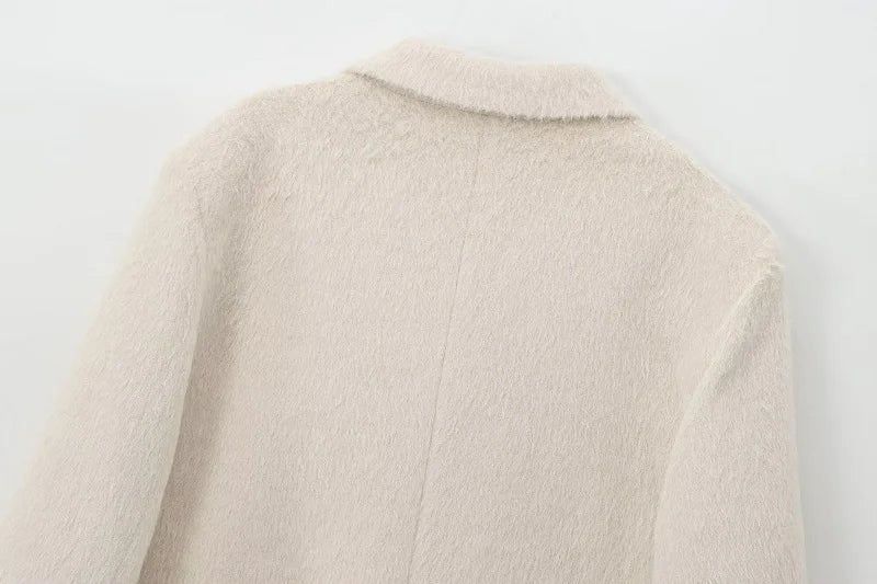 White Faux Fur Blazer - Oversized Damen Blazer Weiß