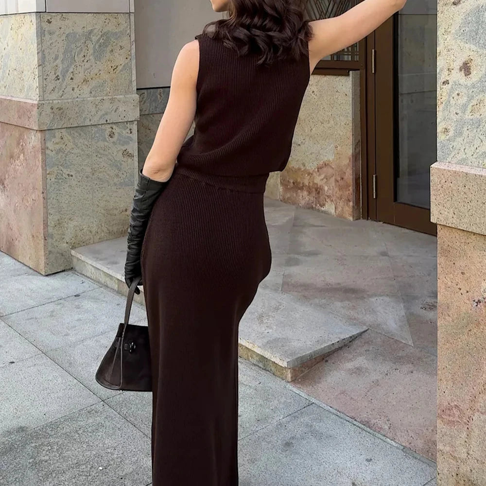 Rippstrick-Zweiteiler-Set mit Top und Midirock – Solara Knit von Aura Aurora