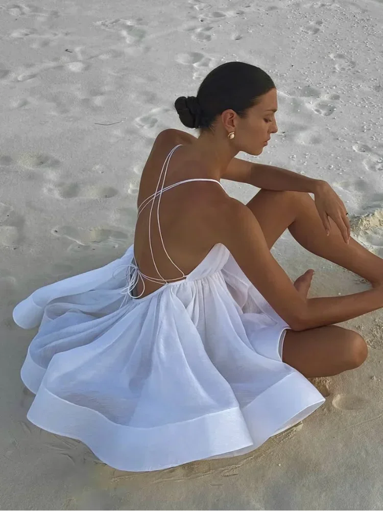 Bella Ventana Dress – Elegant pleated dress with back lacing &amp; open back