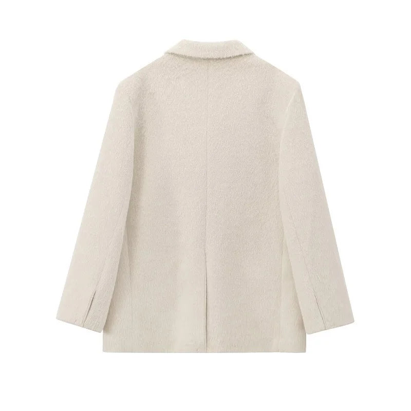 Blazer blanc en fausse fourrure - Blazer oversize pour femme