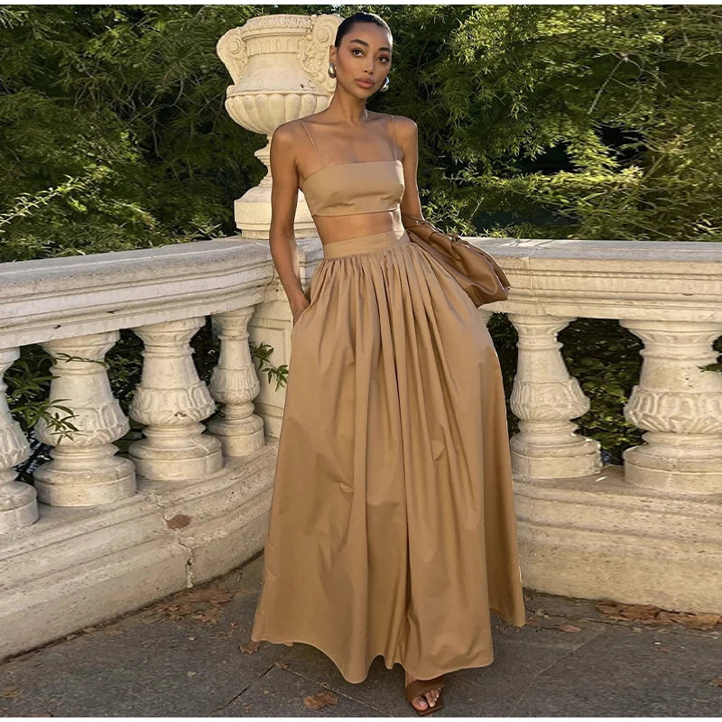 Schulterfreier Zweiteiler für Damen mit Faltenrock in Rosé – Parisienne Set von Aura Aurora