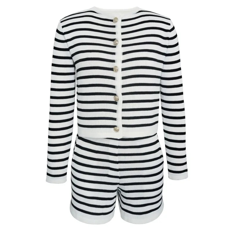 TARUXY Ensemble 2 pièces short tricoté pour femme, tenue décontractée, cardigan ample, pull, taille haute, hiver