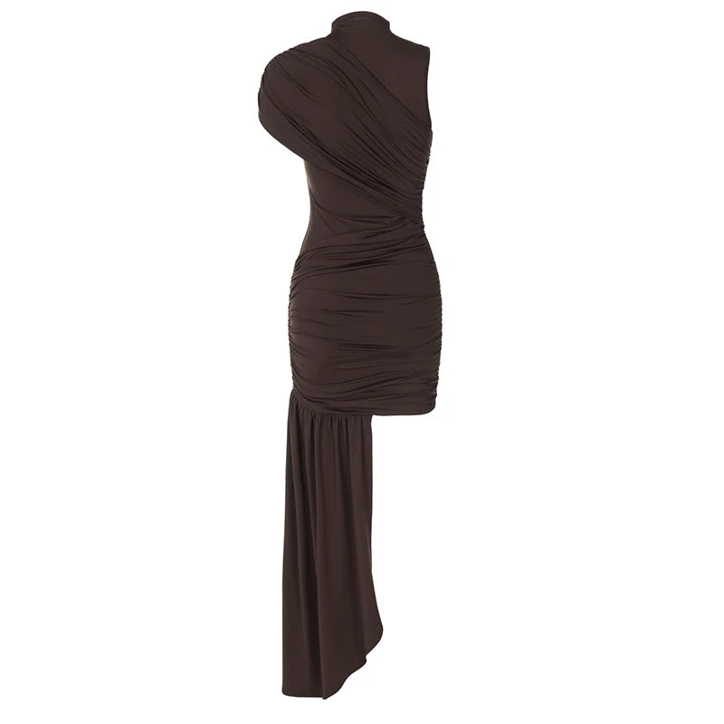 Cocoa Crush - Draped Asymmetrical Mini Dress