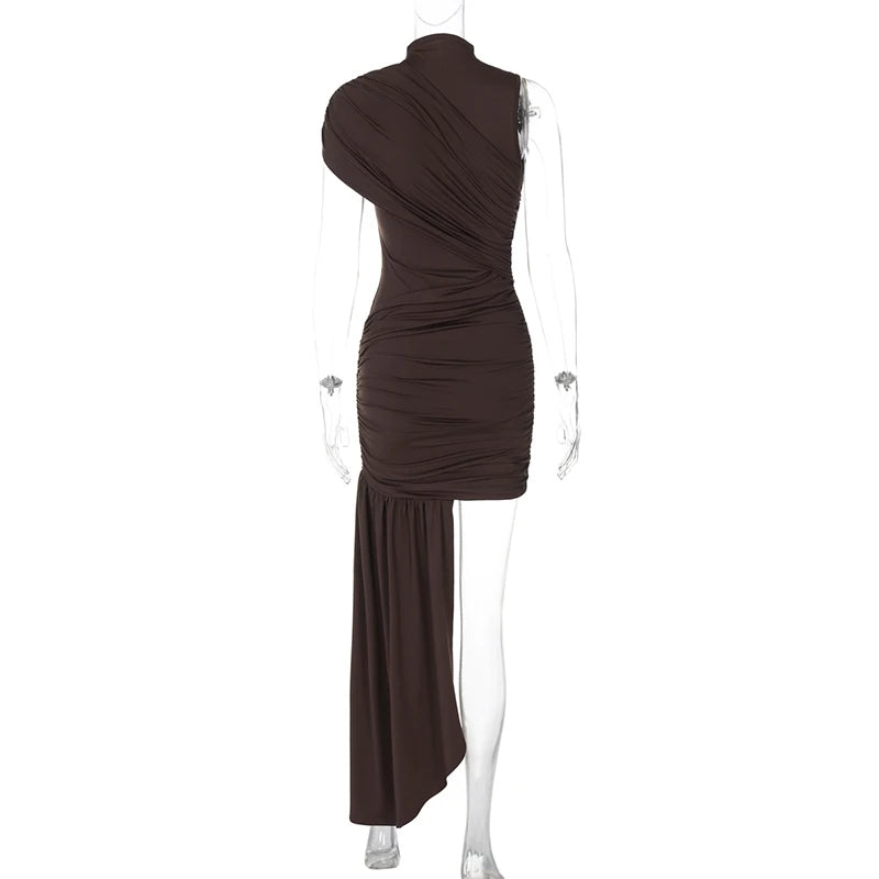 Cocoa Crush - Draped Asymmetrical Mini Dress
