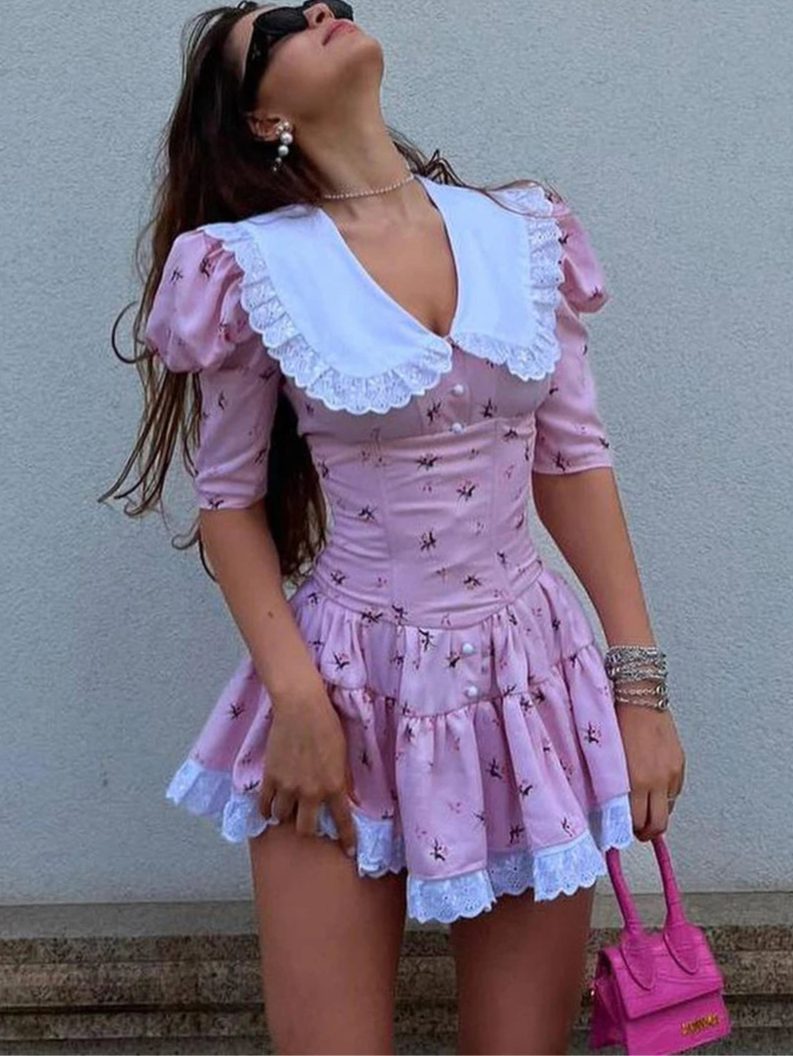 Citron Doux – Minikleid mit Print & Spitzenkragen