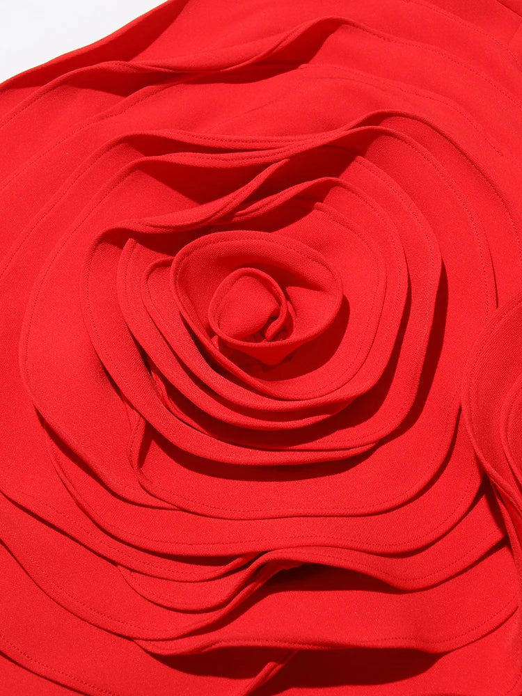 La Rose Rouge - 3D Rose Red Strapless Mini Dress