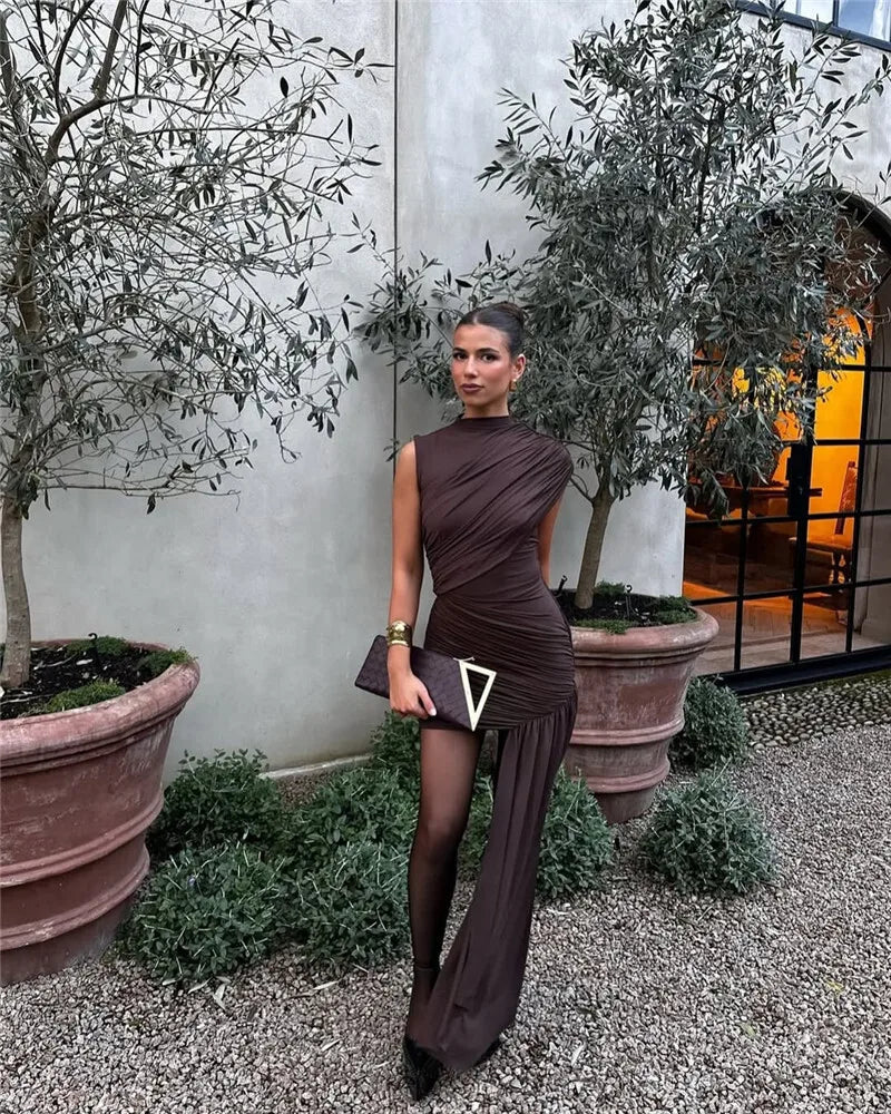 Cocoa Crush - Draped Asymmetrical Mini Dress