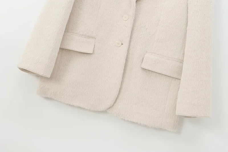 Blazer blanc en fausse fourrure - Blazer oversize pour femme
