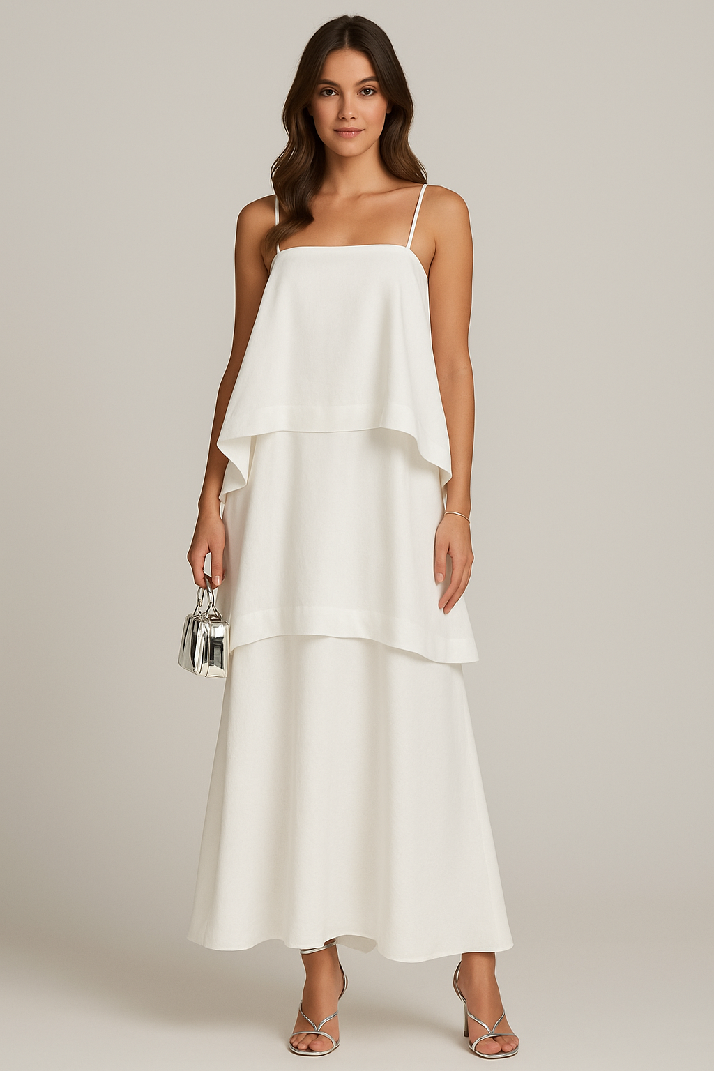 Weißes Lagenkleid mit Spaghettiträgern und asymmetrischem Saum – Étoile Blanche von Aura Aurora