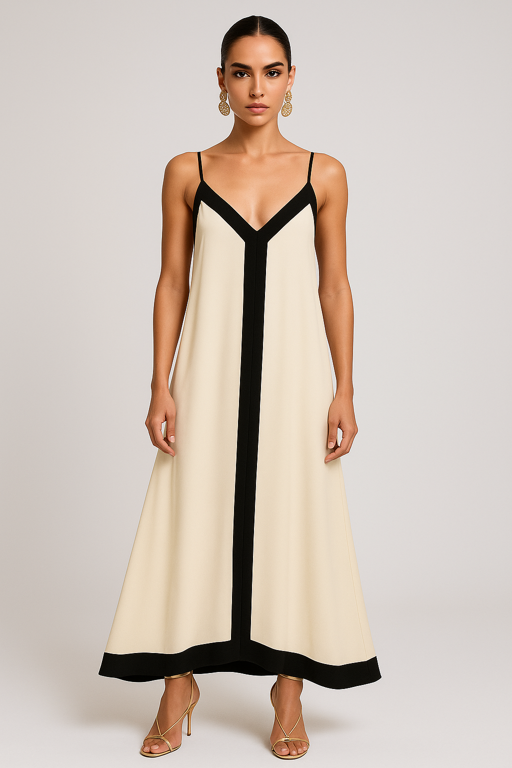 Zweifarbiges Trägerkleid in Schwarz-Weiß mit Kontrastnaht – Vignetta von Aura Aurora